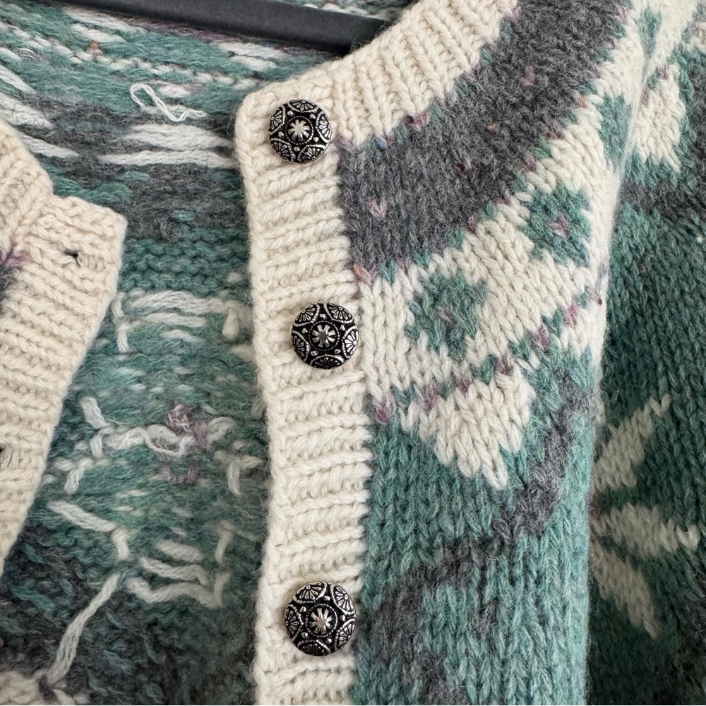 Vintage Marsh Landing Shetland Wool Heavyknit Cardigan Sweater Beige Large - Picture 9 of 15
